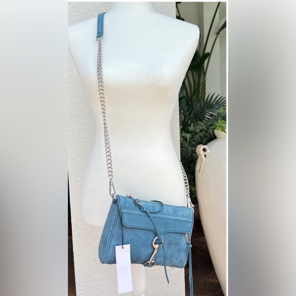 New REBECCA MINKOFF Mini Mac suede crossbody bag cloud blue - Picture 4 of 17